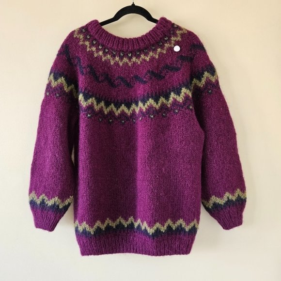 Fair Isle handmade crewneck long sleeve wool sweater women's size M/L - Picture 3 of 16